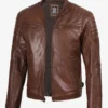 Mens Cognac Waxed Biker Style Leather Jacket