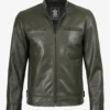 Dodge Olive Green Biker Style Leather Jacket for Men