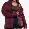 Robin Womens Vegan Leather Duck Down Maroon Puffer Jacket