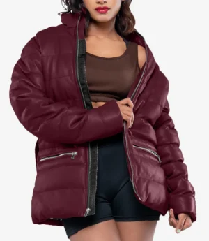 Robin Womens Vegan Leather Duck Down Maroon Puffer Jacket