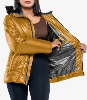 Lexie Women’s Duck Down Gold Puffer Jacket - 700 Fill Insulation