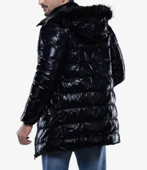 Carlos Men's Duck Down Navy Blue Puffer Jacket with Hood