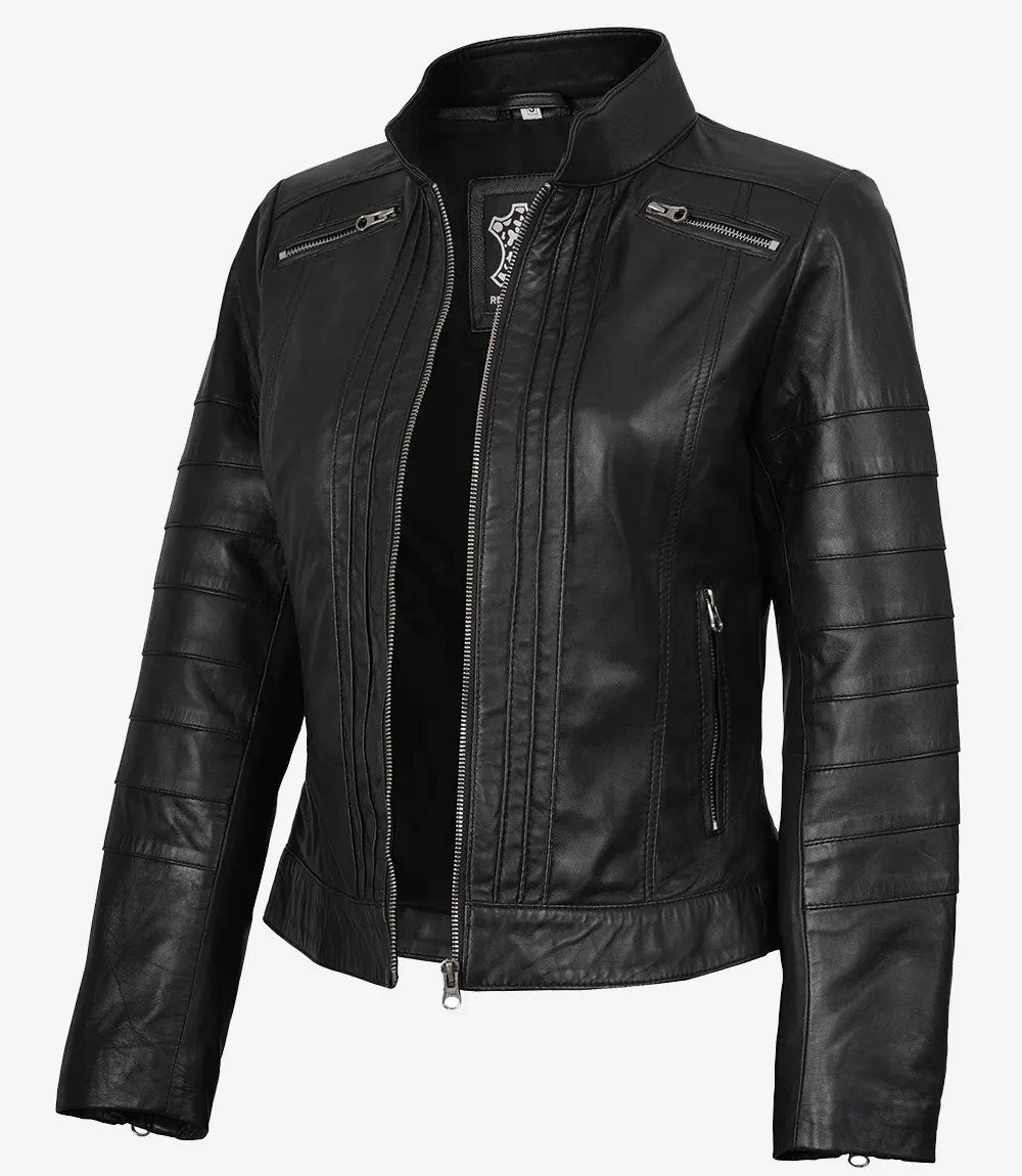 Bergamo Womens Black Biker Style Leather Jacket Bergamo Womens Black Biker Style Leather Jacket