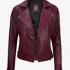 Women's Real Lambskin Leather Maroon Biker Style Jacket