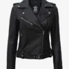 Margaret Womens Black Biker Style Leather Jacket With Belt