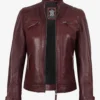 Women's Burgundy Real Lambskin Leather Biker Style Jacket