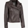 Women's Dark Brown Asymmetrical Biker Style Leather Jacket