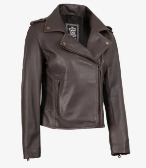 Women's Dark Brown Asymmetrical Biker Style Leather Jacket
