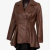 Womens Asymmetrical Cognac Peplum Leather Jacket