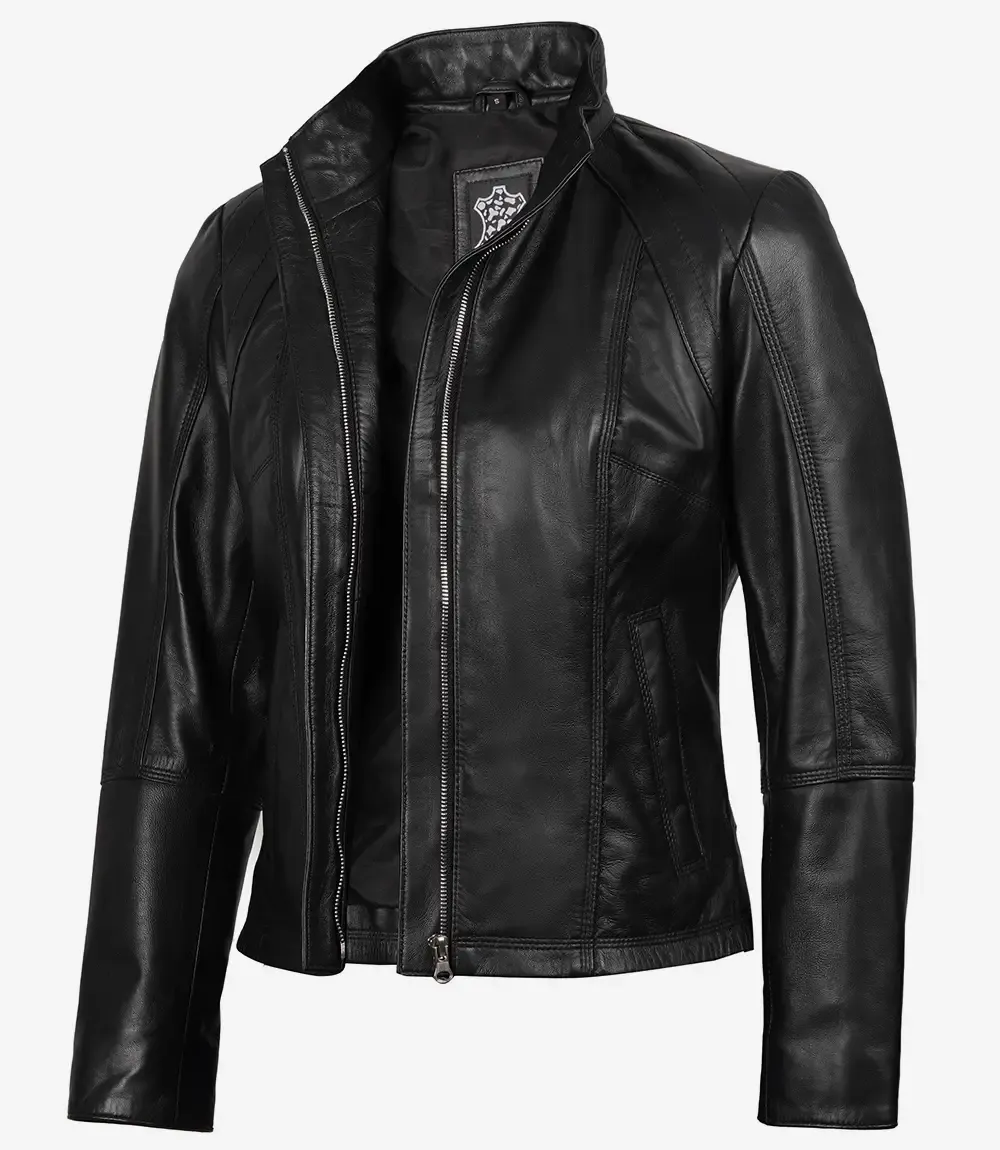 Acerra Womens Slim Fit Black Biker Style Leather Jacket