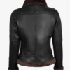 Womens Dark Brown Shearling Leather Bomber Jacket