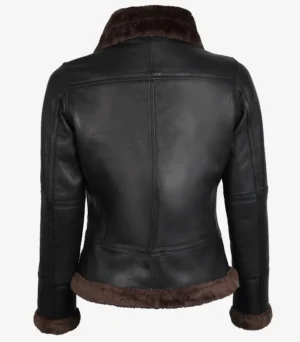 Womens Dark Brown Shearling Leather Bomber Jacket