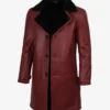 Men's Maroon Leather Coat with Black Shearling