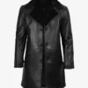 Men's Black 3/4 Length Shearling Leather Coat