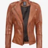 Women's Tan Asymmetrical Biker Style Leather Jacket