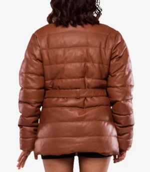 Robin Womens Vegan Leather Duck Down Cognac Puffer Jacket
