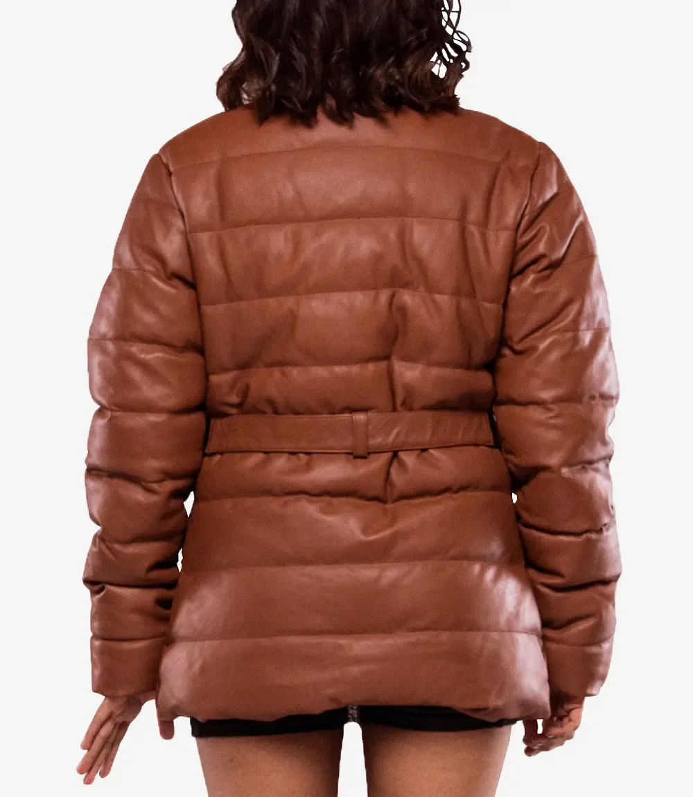 Robin Womens Vegan Leather Duck Down Cognac Puffer Jacket Robin Womens Vegan Leather Duck Down Cognac Puffer Jacket