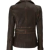 Womens Distressed Brown Long Biker Style Leather Jacket