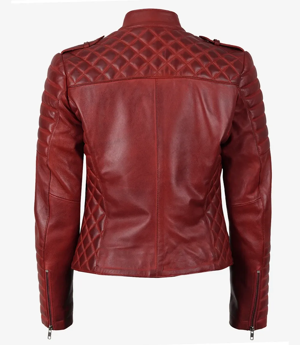 Women's Red Asymmetrical Padded Leather Biker Style Jacket(1) Women's Red Asymmetrical Padded Leather Biker Style Jacket