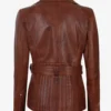 Women's Asymmetrical Cognac Wax Four-Pocket Belted Biker Style Jacket