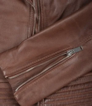 Women's Asymmetrical Cognac Leather Biker Style Jacket