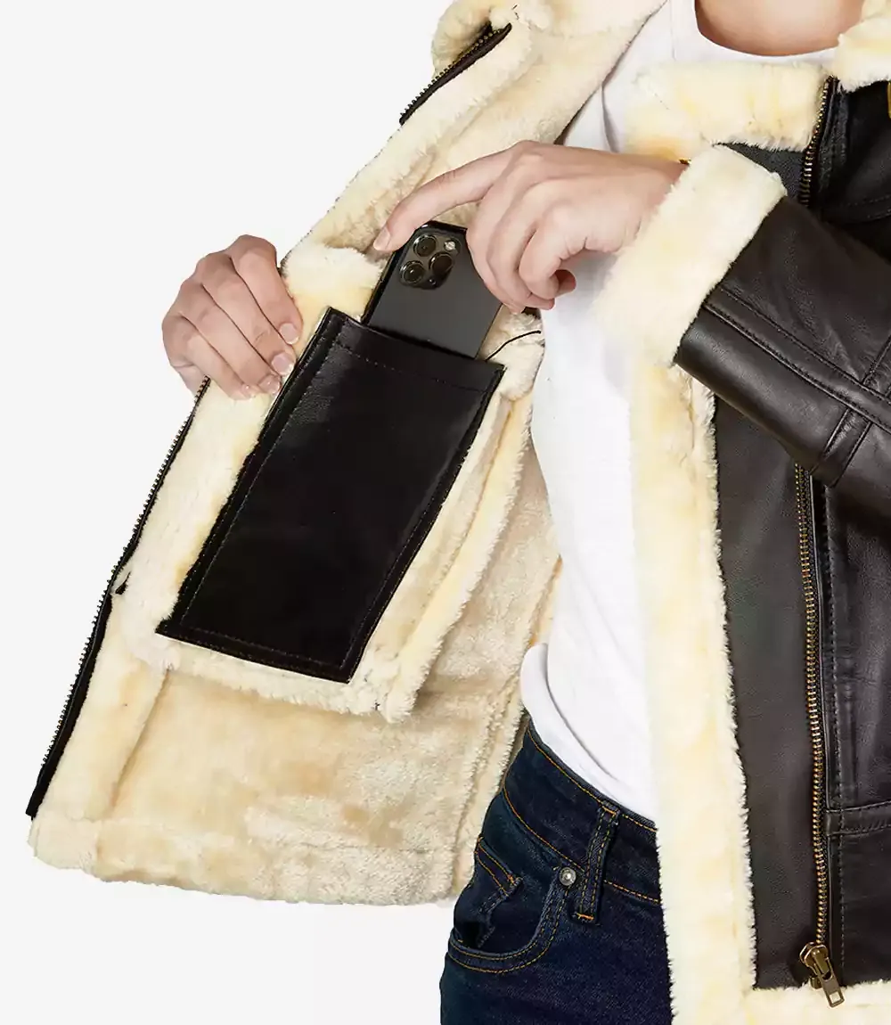 Women's Dark Brown B3 Leather Bomber Shearling Jacket