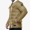 Bryce Men’s Beige Trucker-Style Puffer Jacket – Fur Collar