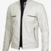 Mens Off White Biker Style Leather Jacket