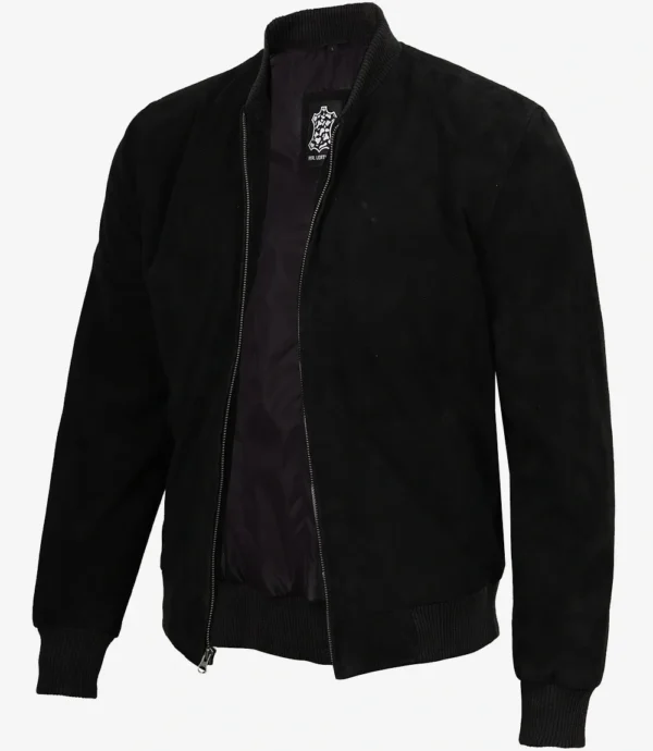 Men's Premium Black Suede Bomber Jacket
