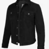 Mens Classic Black Suede Trucker Jacket