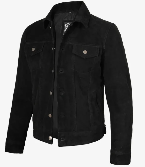 Mens Classic Black Suede Trucker Jacket