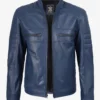 Men's Blue Biker Style Leather Jacket