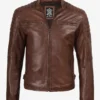 Mens Cognac Waxed Biker Style Leather Jacket