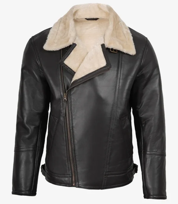 Men's Dark Brown Biker Style Shearling Leather Jacket