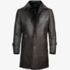 Men's 3/4 Length Dark Brown Shearling Leather Coat