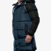 Lonnie Navy Blue & Grey Mens Long Winter Puffer Jacket - Hooded Down Coat