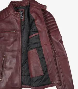 Men's Burgundy Biker Style Leather Jacket