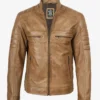 Men's Biker Style Camel Brown Leather Jacket
