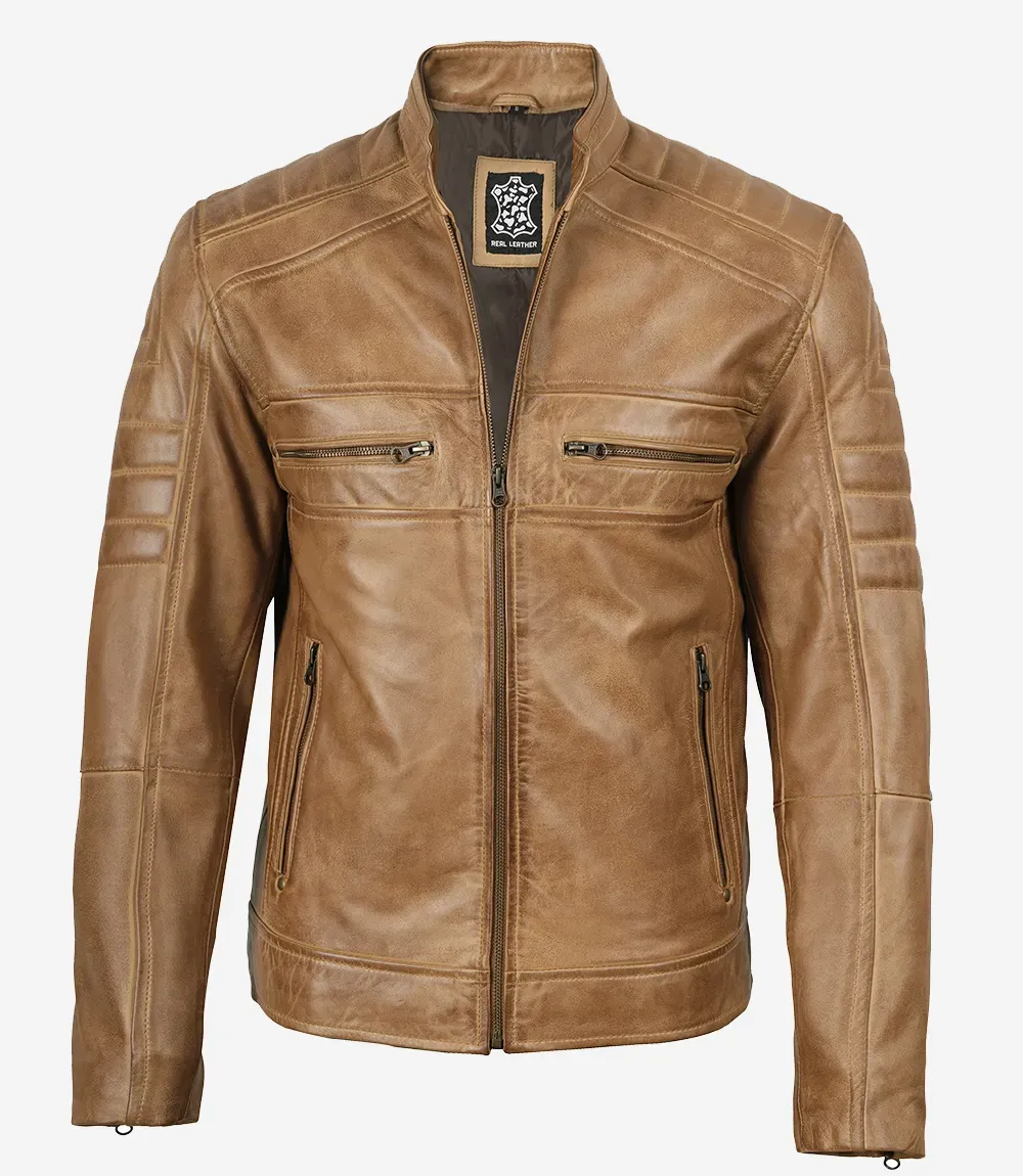 Men's Biker Style Camel Brown Leather Jacket Men's Biker Style Camel Brown Leather Jacket