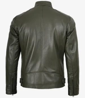 Dodge Olive Green Biker Style Leather Jacket for Men