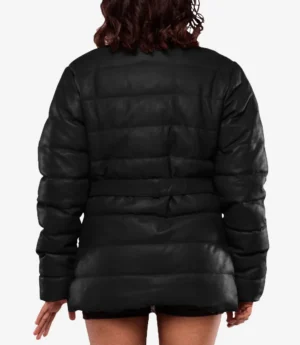 Robin Womens Vegan Leather Duck Down Black Puffer Jacket