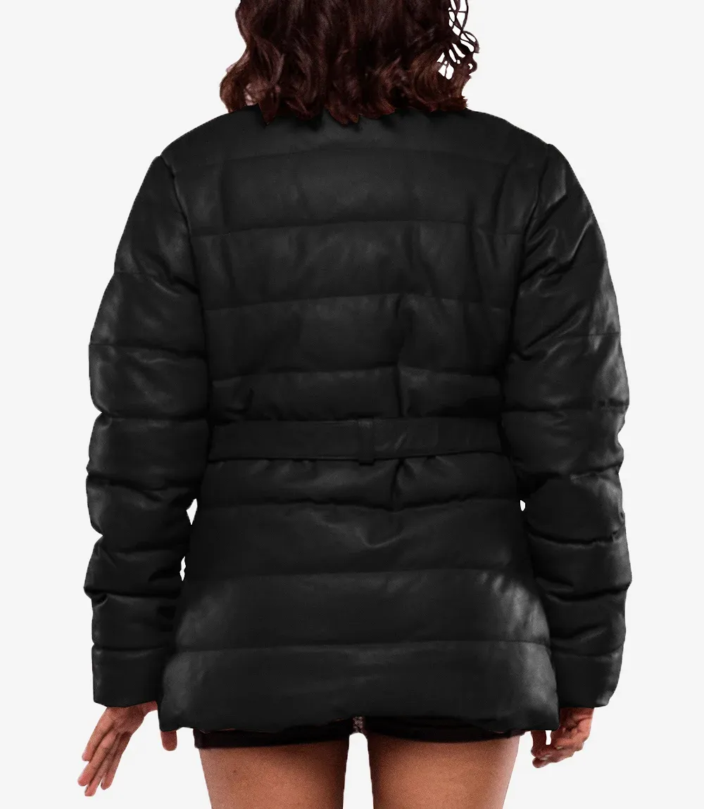 Robin Womens Vegan Leather Duck Down Black Puffer Jacket Robin Womens Vegan Leather Duck Down Black Puffer Jacket