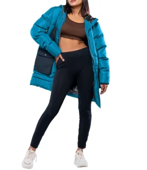 Reid Womens Every Blue & Navy Blue Puffer Jacket With Hood