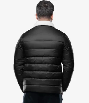 Bryce Men’s Black Trucker-Style Puffer Jacket – Fur Collar