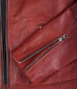 Womens Real Leather Red Waxed Biker Style Jacket