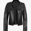 Womens Black Leather Moto Jacket - Classic Biker Style