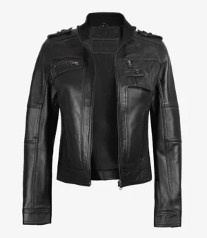 Womens Black Leather Moto Jacket - Classic Biker Style