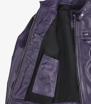 Women's Purple Biker Style Leather Jacket - Quilted Shoulder