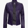 Women's Purple Modern Fit Biker Style Leather Jacket