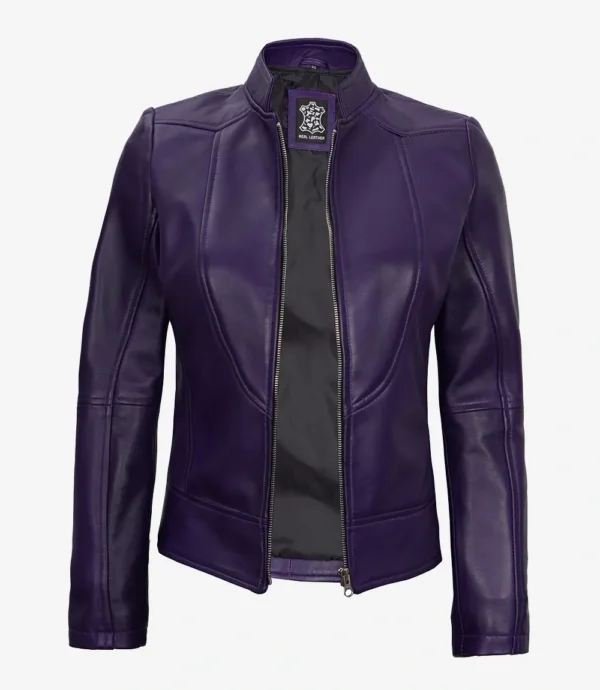 Women's Purple Modern Fit Biker Style Leather Jacket
